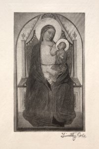 Gamle italienske mestere: Madonna Enthroned with Child Holding Bird, 1885. av Timothy Cole