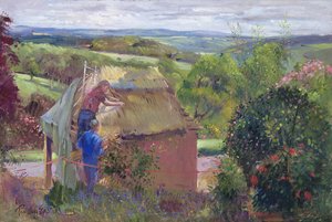 Thatching the Summer House, Lanhydrock House, Cornwall, 1993 av Timothy Easton
