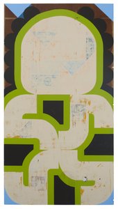 Sap Runner, 2019 (lateks på funnet panel) av Timothy Gierschick II