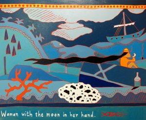 Kvinne med månen i hånden, 2011, olje på lerret
