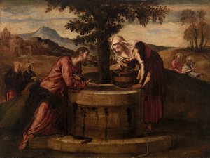 Kristus og kvinnen i Samaria av Tintoretto (Jacopo Robusti)