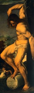 San Sebastian, detalj fra Averoldi polyptych, av Titian (ca 1490-1576), olje på lerret av Titian (c.1488 1576)
