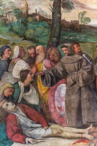 St Anthony fester foten til en ung mann, School of the Saint, detalj av 2197268 (fresco) av Titian (c.1488 1576)