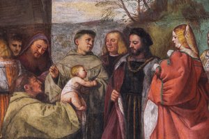 The Baby proclaiming the innocence of the Mother, the Northern wall, School of the Saint, detail of 2195188 and 2195385   1412748   no       norwegian Successfully Translated  Original: The beheading of St. James Translat: The beheading of St. James 127453 av Titian (c.1488 1576)