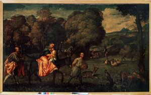 Flukten til Egypt, ca. 1508 (olje på lerret) av Titian (c.1488 1576)
