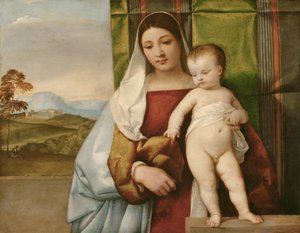 ""Madonna zingarella"" (La madone bohemienne) (Sigøyner-Madonna) Maleri av Tiziano (Titian eller Titian) (1488-1576) ca. 1510 - Olje på tre Dim 65,5x83,5 cm Kunsthistorisk museum, Wien av Titian (c.1488 1576)