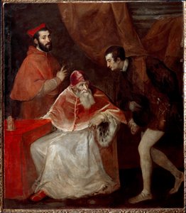 Pave Paul III og hans barnebarn (Alessandro og Ottavio Farnese) av Tiziano Vecelli