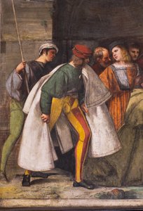 Babyen som forkynner morens uskyld, den nordlige muren, den helliges skole, detalj av 2195188 og 2195385 av Titian (c.1488 1576)