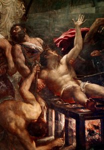 Martyrdøden til Saint Laurent Supplice av Saint Laurent på grillen i 258 i Roma. Detalj. Maleri av Tiziano Vecellio kalt Titian (ca. 1490-1576) 1548-1559 Søn. 500x280 cm Venezia, Jesuitenes kirke