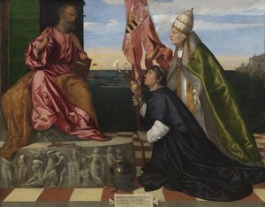 Jacopo Pesaro, biskop av Pafos, blir presentert av pave Alexander VI Borgia til Sankt Peter Jacopo Pesaro, biskop av Pafos, blir presentert av pave Alexander VI til Sankt Peter
