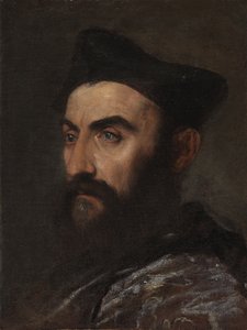 Portrett av en geistlig, bystelengde, i en blå frakk og svart hatt - et fragment