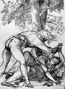Skisse for den sjalu ektemannen i Scuola Del Santo, c1510, 1937 av Tiziano Vecelli