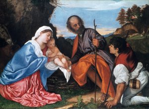 Den hellige familie med en hyrde, c1510 av Tiziano Vecelli