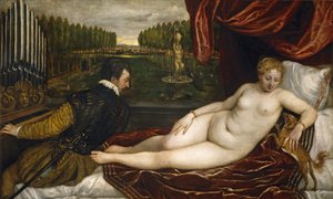 Venus, en organist og en liten hund av Tiziano Vecelli