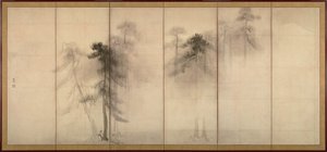 Pine Trees Venstre av et par seksdelte foldeskjermer, 1500-tallet