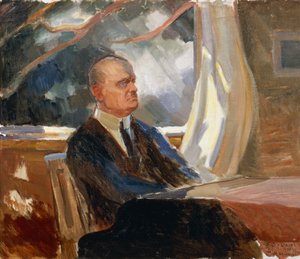 Portrett av den finske komponisten og fiolinisten Jean Sibelius (Hameenlinna av Toivo Santeri Salokivi