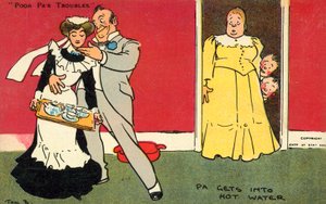 Far kommer inn i varmt vann (chromolitho) av Tom Browne