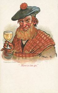 Skott hever et glass (farge litho) av Tom Browne