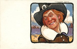 Smilende mann i nederlandsk kostyme (fargelitografi) av Tom Browne