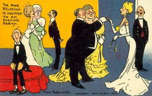 Den stakkars slektningen er invitert til en kveldsfest (chromolitho) av Tom Browne