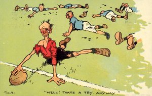 Vi vil! Det er et forsøk. Uansett. (chromolitho) av Tom Browne