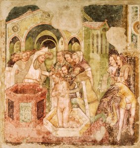 Legend of St Ursula: Baptism of Prince of England, av Tommaso da Modena (1326-1379), fresco, Church of Santa Caterina, Treviso