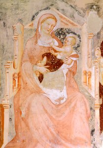Madonna og barn, av Tommaso da Modena (1326-1379), freskomaleri, San Francesco-kirken, Treviso
