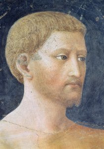 Fristelsen til Adam og Eva detalj av Adams hode, freskomaleri ca. 1427