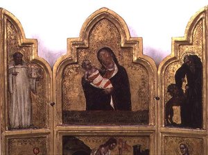 Madonna og barn med St. Benedict og St. Hieronymus, øverste halvdel av triptyken (se også 78652) av Tommaso da Modena Barisino or Rabisino