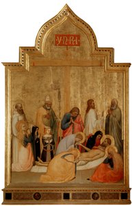 Pieta med helgen Remigius og helgen Benedikt (tempera på tre, ca. 1365) av Tommaso di Stefano Giottino
