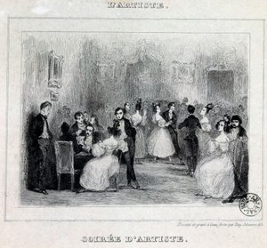 En kunstneraften: ball- og kortspill under en borgerlig aften Tegning av Antoine Johannot dit Tony Johannot (1803-1852) 1831 Paris, Bibliotheque de l