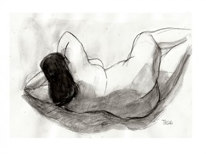 Tegning av liggende akt