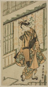 Ung kvinne som holder en paraply av Torii Kiyohiro