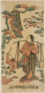 Skuespilleren Segawa Kikunojo I som Mizue Gozen i stykket "Suehiro Izu Nikki," fremførte på Nakamura Theatre i den ellevte måneden, 1745 (?) av Torii Kiyomasu II