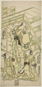 Skuespillerne Ichimura Uzaemon VIII som Onio Shinzaemon og Onoe Kikugoro I som kurtisanen Usugumo i stykket "Nanakusa Wakayagi Soga," fremført på Ichimura Theatre den første måneden, 1744 av Torii Kiyomasu II
