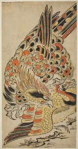 A Hawk Capturing a Crane in Flight, ca. 1715 (håndfarget treblokktrykk)