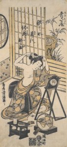 Utsikt over et omkledningsrom av Torii Kiyomitsu