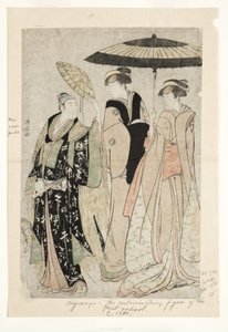 Skuespillere i stykket Oakinai Hiruga kojima, Nakamura Theatre, XI1784, 1784 (treblokk) av Torii Kiyonaga
