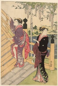Beundrer blåregn ved Kameido-helligdommen av Torii Kiyonaga