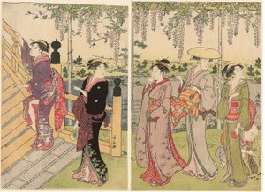 Beundrer blåregn ved Kameido-helligdommen av Torii Kiyonaga