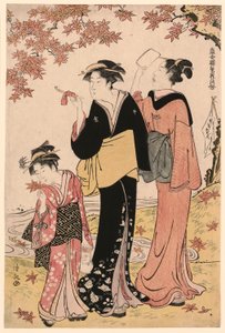 Beauties Under a Maple Tree, fra serien "A Collection of Contemporary Beauties of the Pleasure Quarters (Tosei yuri bijin awase)" av Torii Kiyonaga