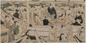 Båtfest på Sumida-elven av Torii Kiyonaga