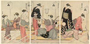 Avkjøling om kvelden på Shijogawara av Torii Kiyonaga