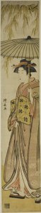 Geisha som bærer en parasoll under et piletre av Torii Kiyonaga