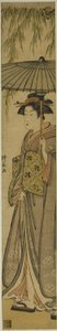 Geisha som bærer en parasoll under et piletre av Torii Kiyonaga