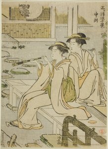 Nakasu, fra serien "Ten Scenes of Enjoying the Cool in the Three Cities (Sangatsu ryo jikkei)" av Torii Kiyonaga