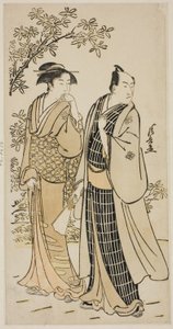 Skuespilleren Ichikawa Monnosuke II og hans kone, fra en serie uten navn som viser skuespillere i privatlivet av Torii Kiyonaga
