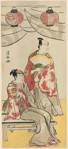 Skuespillerne Ichikawa Monnosuke II og Segawa Kikunojo III, fra en pentatykk med elleve skuespillere som feirer festivalen for Soga-brødrenes helligdom av Torii Kiyonaga