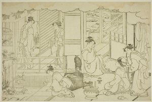 Det første badet i det nye året (Yudono hajime), fra den illustrerte boken "Colors of the Triple Dawn (Saishiki mitsu no asa)" av Torii Kiyonaga