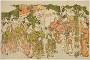 The First Garments of the New Year (Kiso hajime), fra den illustrerte boken "Colors of the Triple Dawn (Saishiki mitsu no asa)" av Torii Kiyonaga